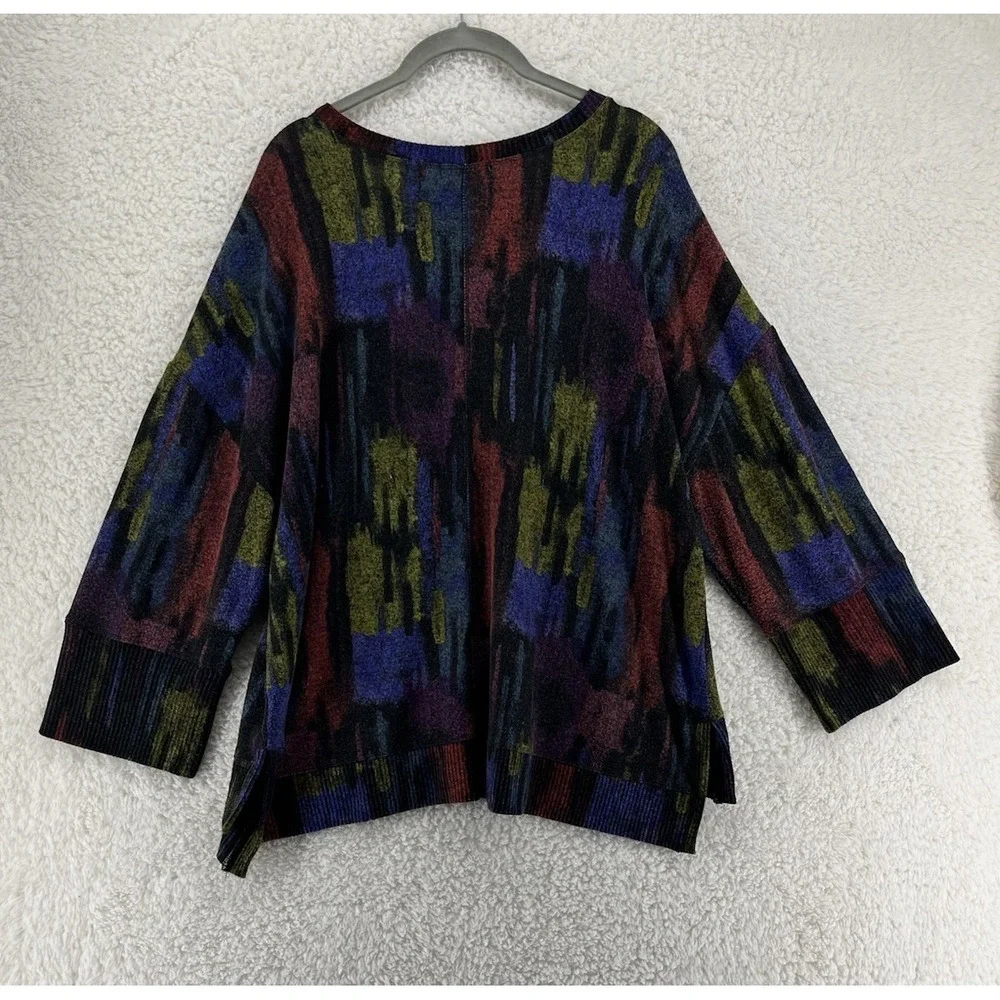 Habitat Women's Size Large Multicolor Sweater Knit Crew Neck Boxy Artsy Cozy